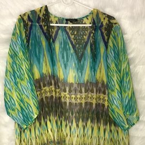 See through Blouse. Blue, yellow, Green and Brown